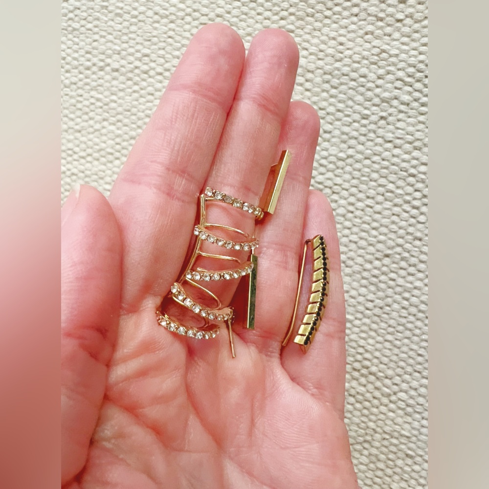 Ear Jackets Climbers Bar Earrings Studs Statement CZ Boho Glam Anthro - Lot of 4